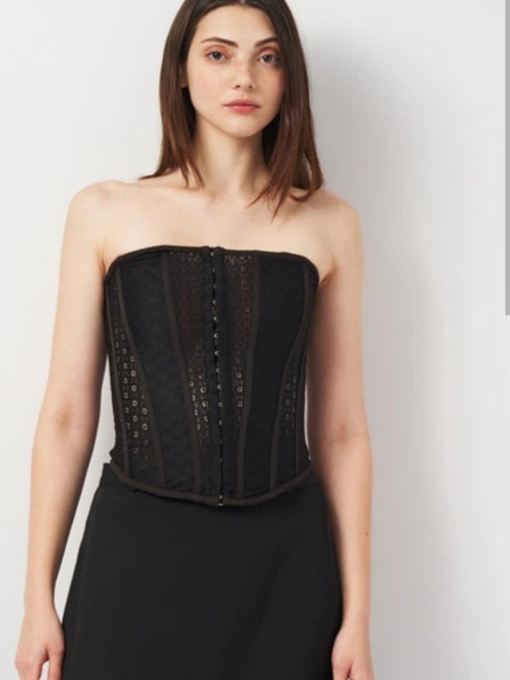 Zara Black Strapless Lace Corset See Through Top